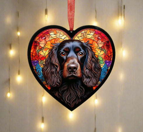 Cocker Spaniel Black Stained Glass Effect Heart Suncatcher